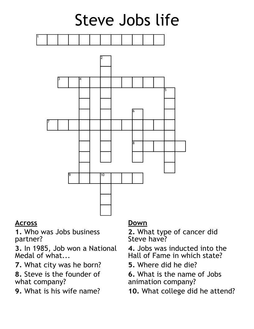 Steve Jobs life Crossword