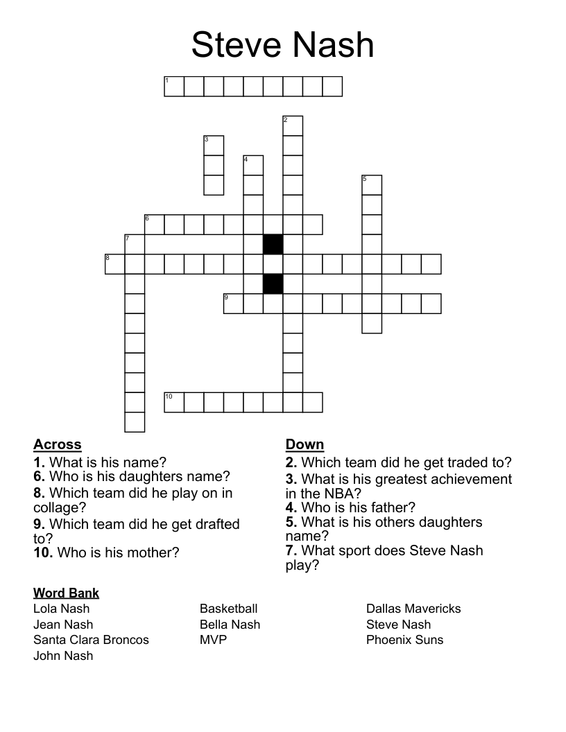 Steve Nash Crossword