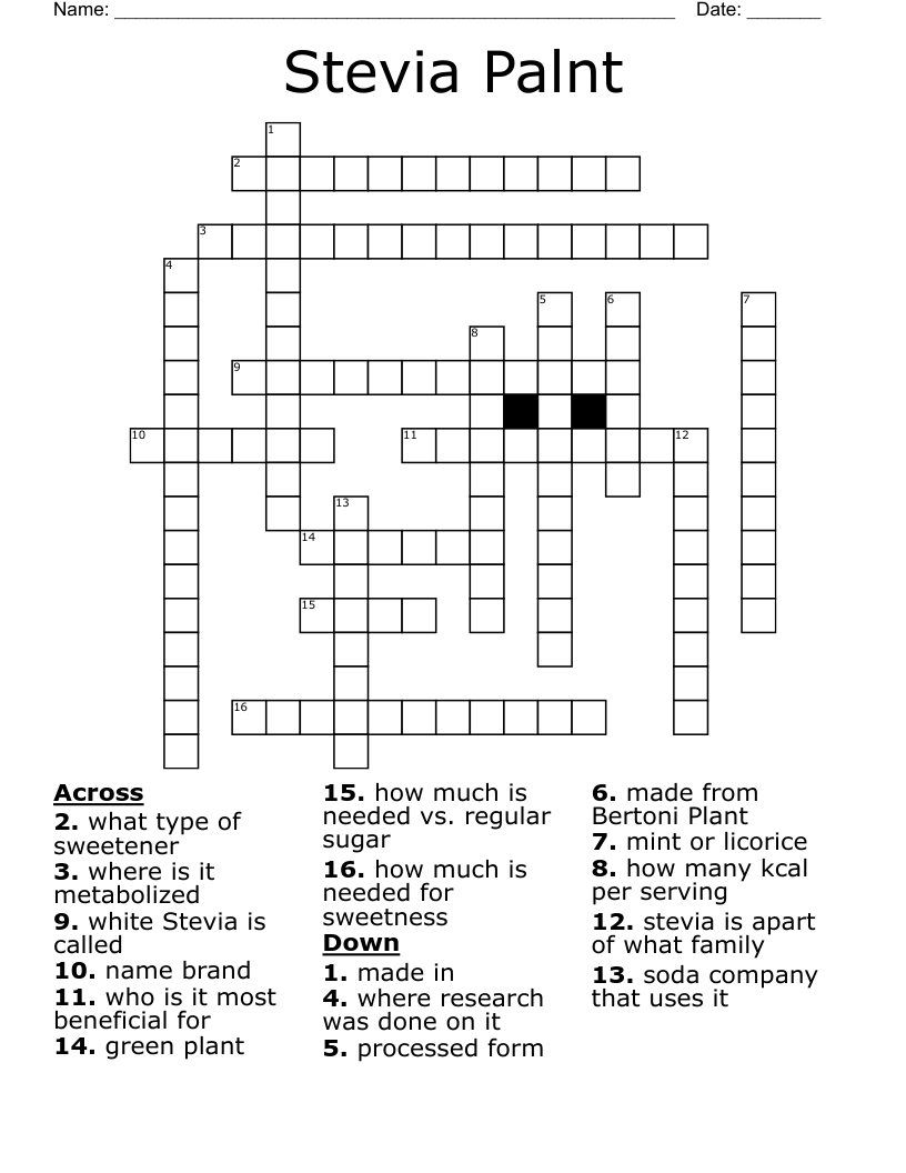Stevia Palnt Crossword