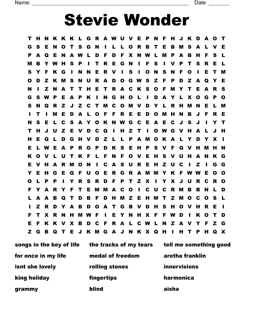 Stevie Wonder Word Search