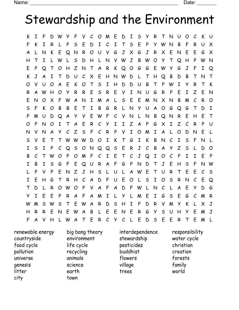 Stewardship and the Environment Word Search