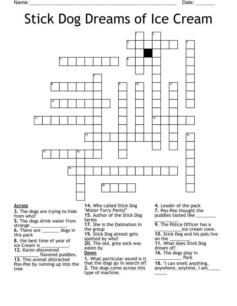 Stick Dog Dreams of Ice Cream Crossword