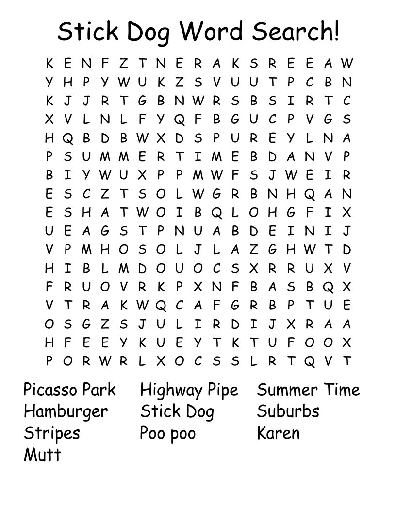 Stick Dog Word Search!