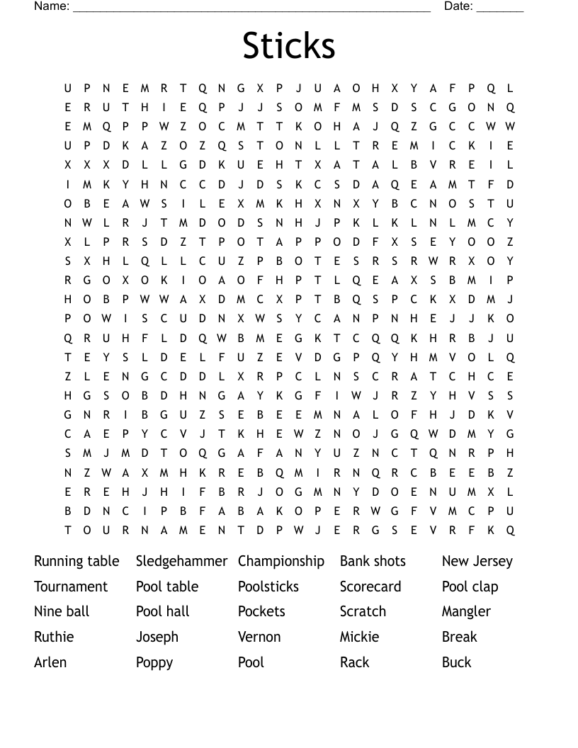 Sticks Word Search