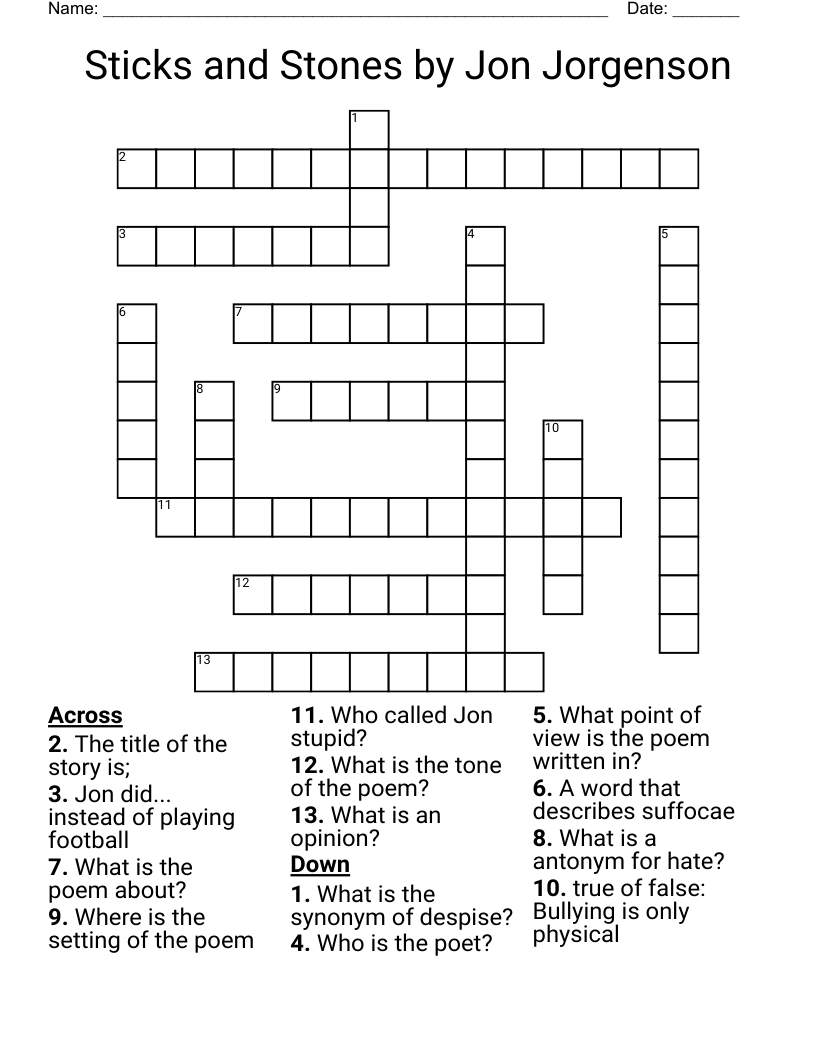 Sticks and Stones by Jon Jorgenson Crossword