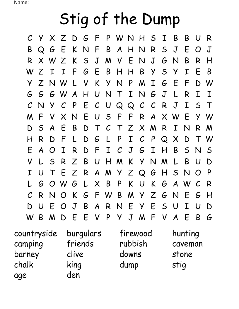 Stig of the Dump Word Search