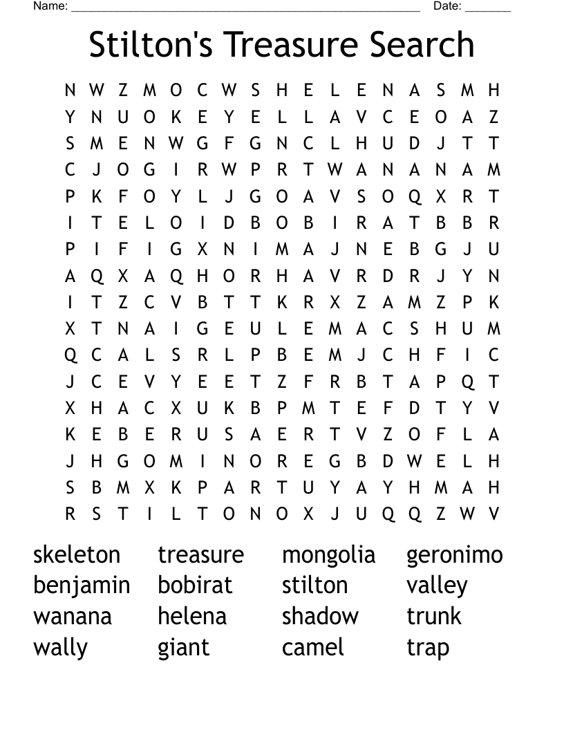 Stilton's Treasure Search Word Search