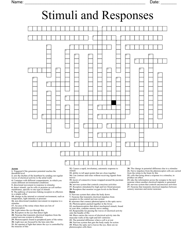 Stimuli and Responses Crossword