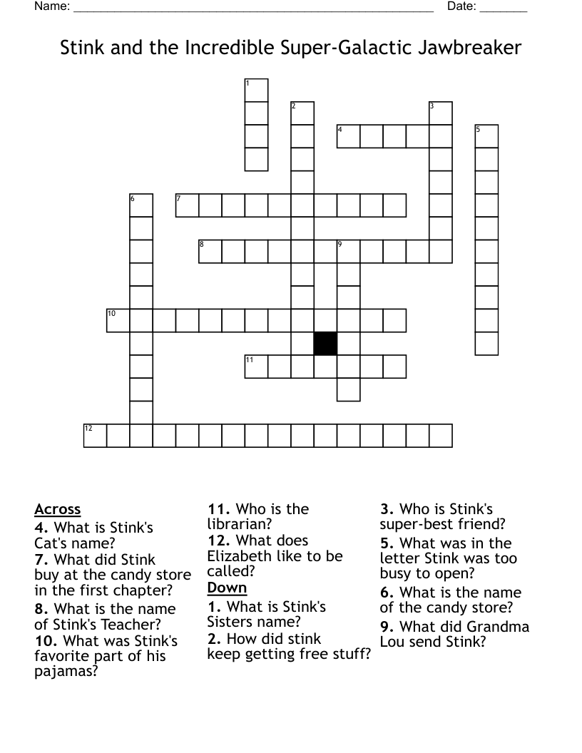 Stink and the Incredible Super-Galactic Jawbreaker Crossword