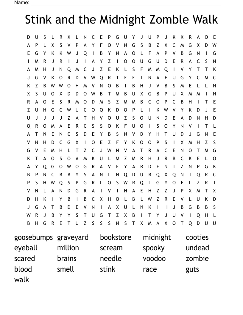 Stink and the Midnight Zomble Walk Word Search