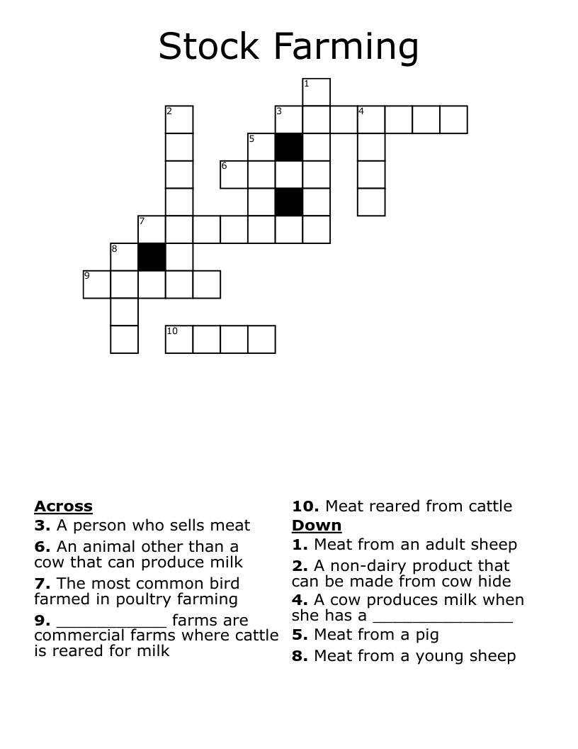 Stock Farming Crossword