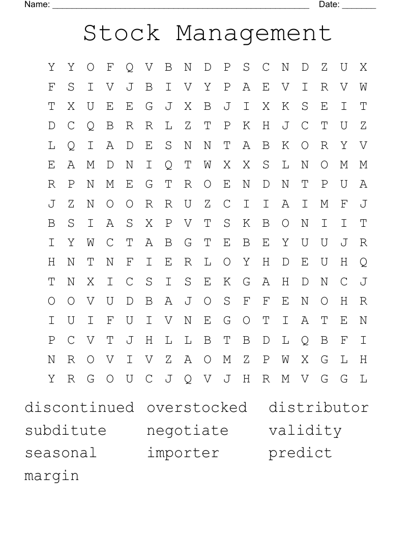Stock Management Word Search
