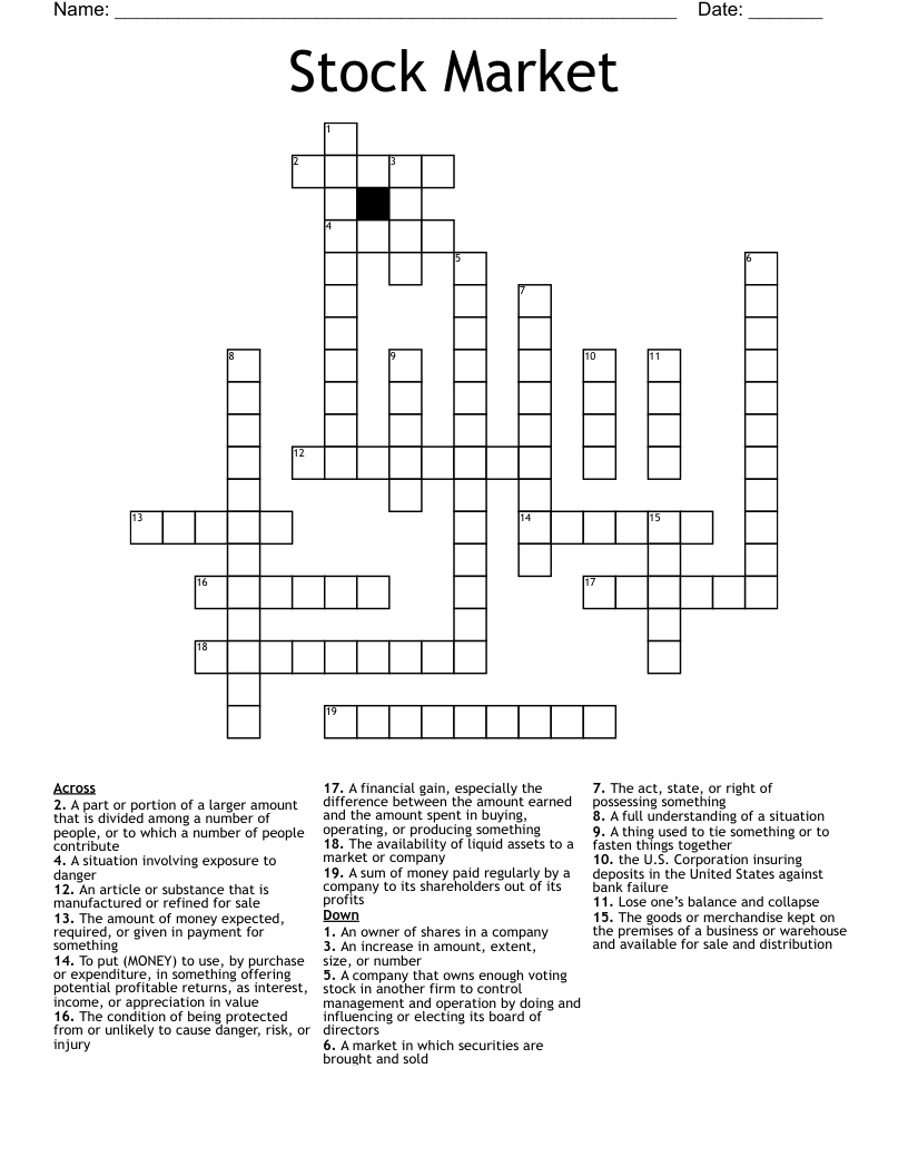 Stock Market Crossword