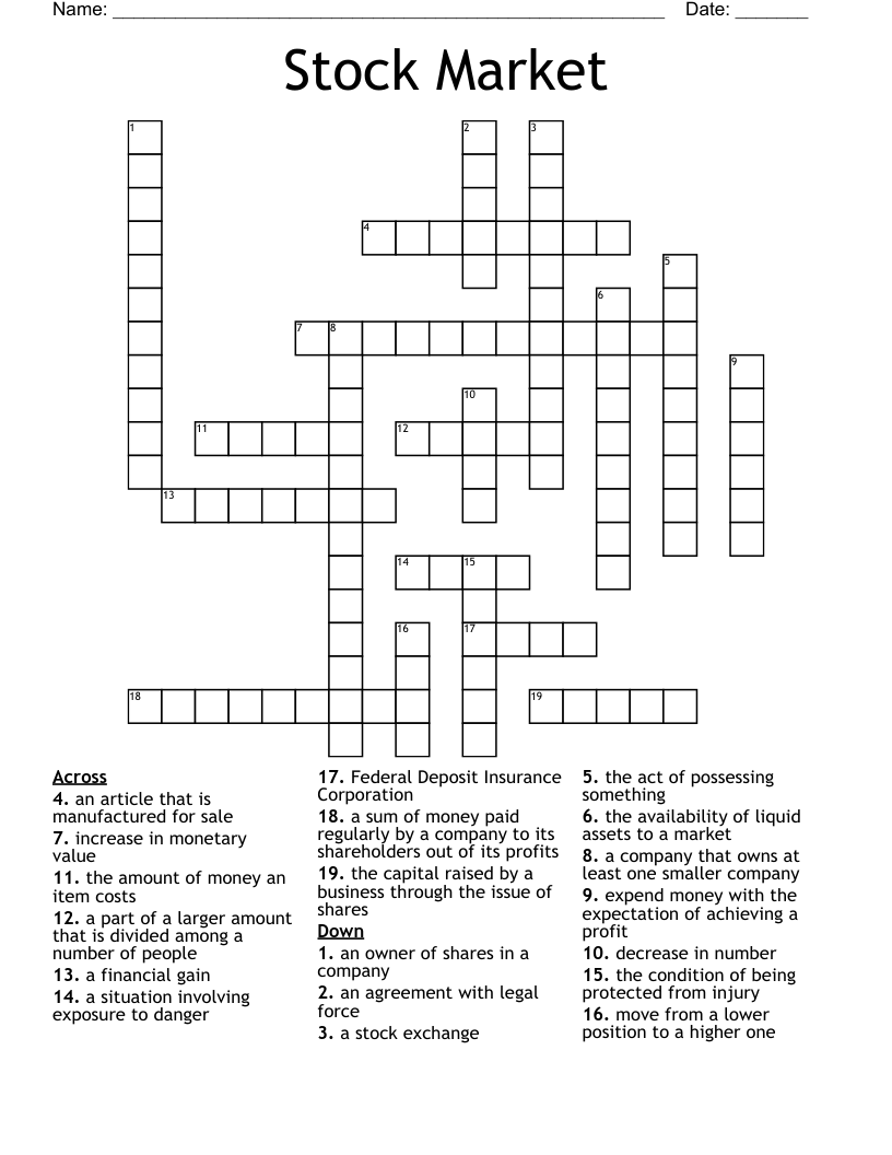 Stock Market Crossword