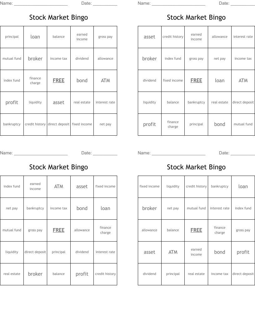 Stock Market Bingo