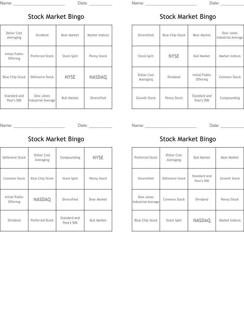 Stock Market Bingo