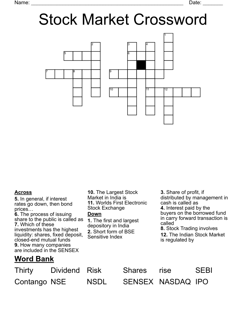 Stock Market Crossword