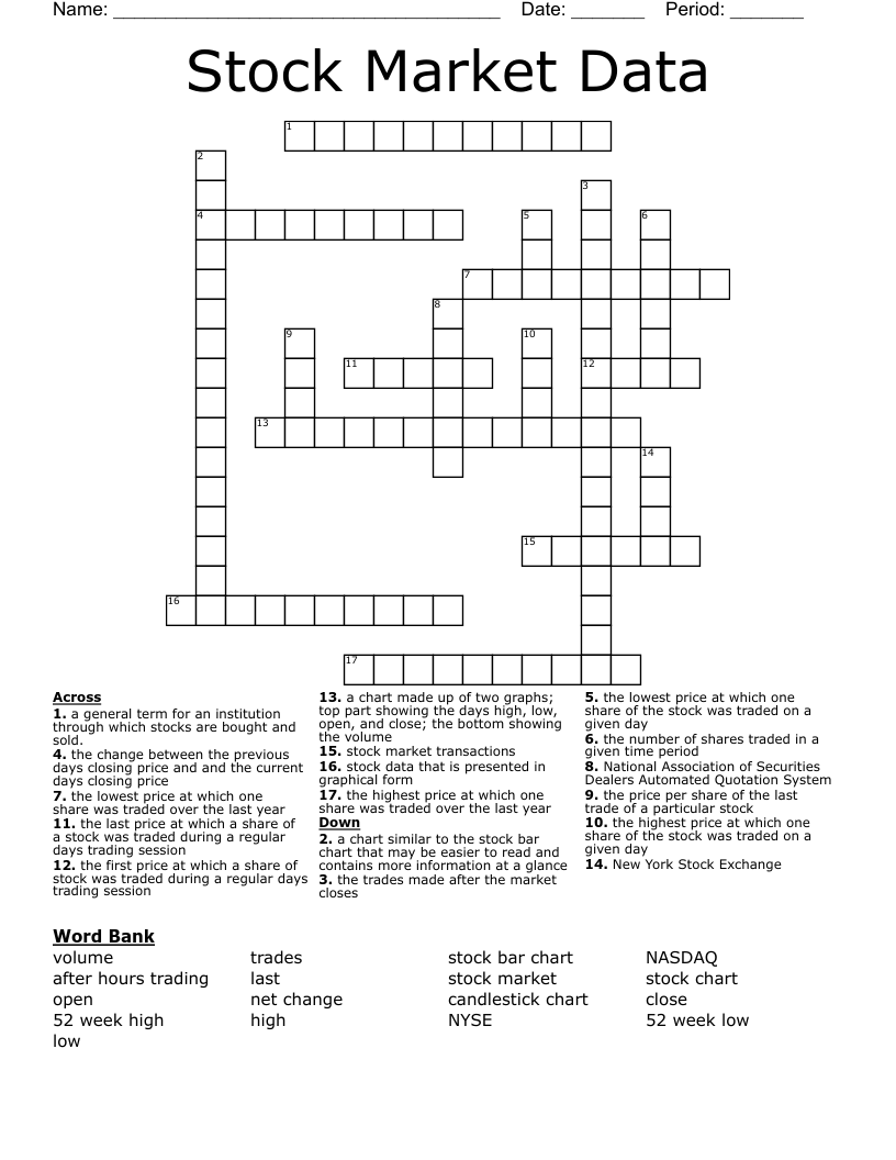 Stock Market Data Crossword