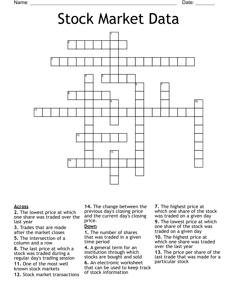 Stock Market Data Crossword