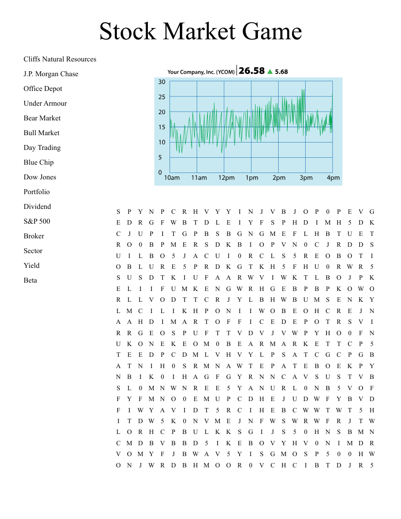Stock Market Game Word Search