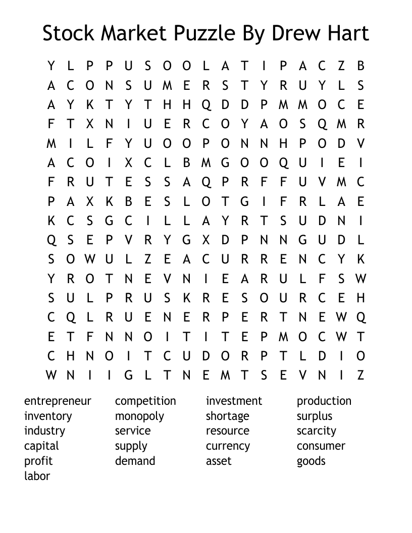 Stock Market Puzzle By Drew Hart Word Search