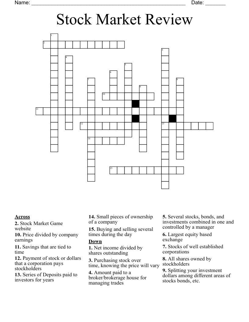 Stock Market Review Crossword