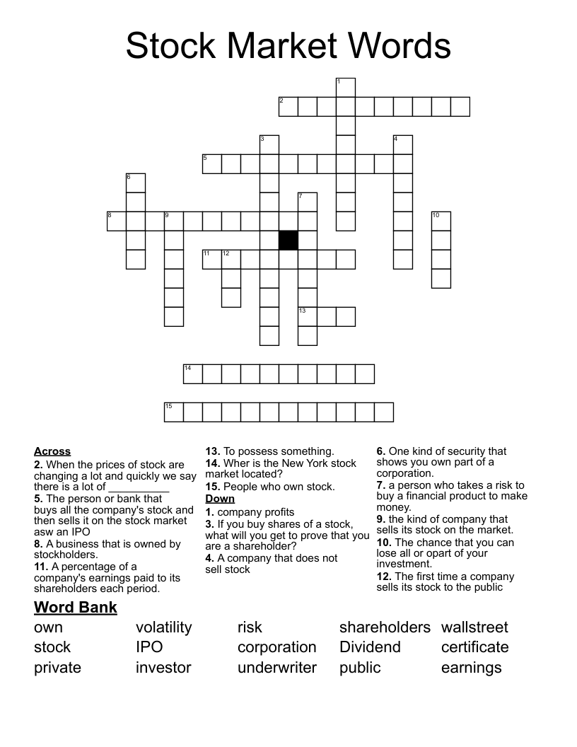 Stock Market Words Crossword