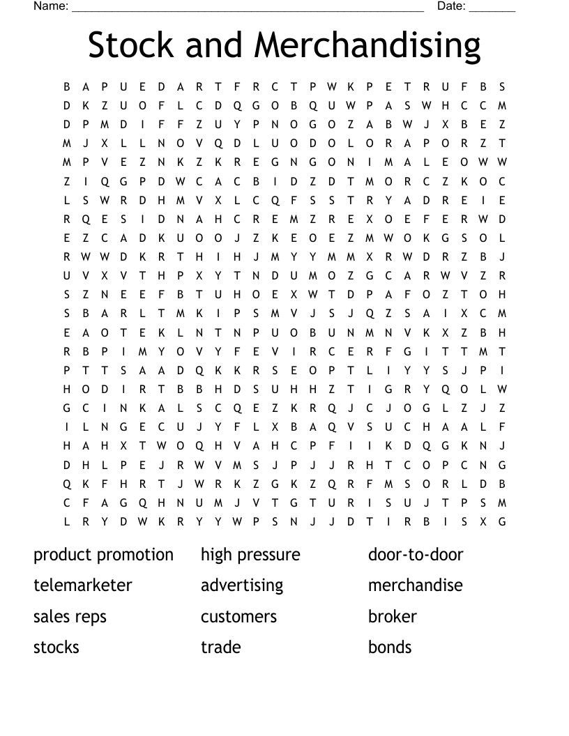 Stock and Merchandising Word Search
