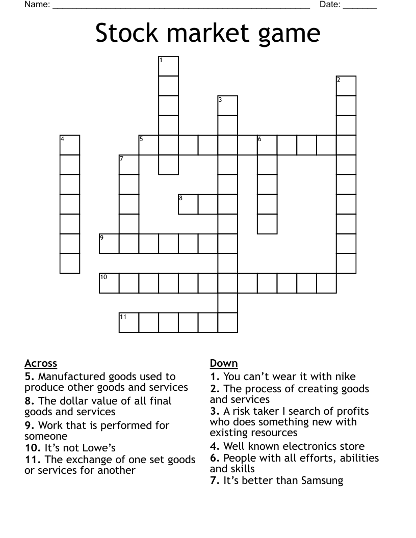 Stock market game  Crossword