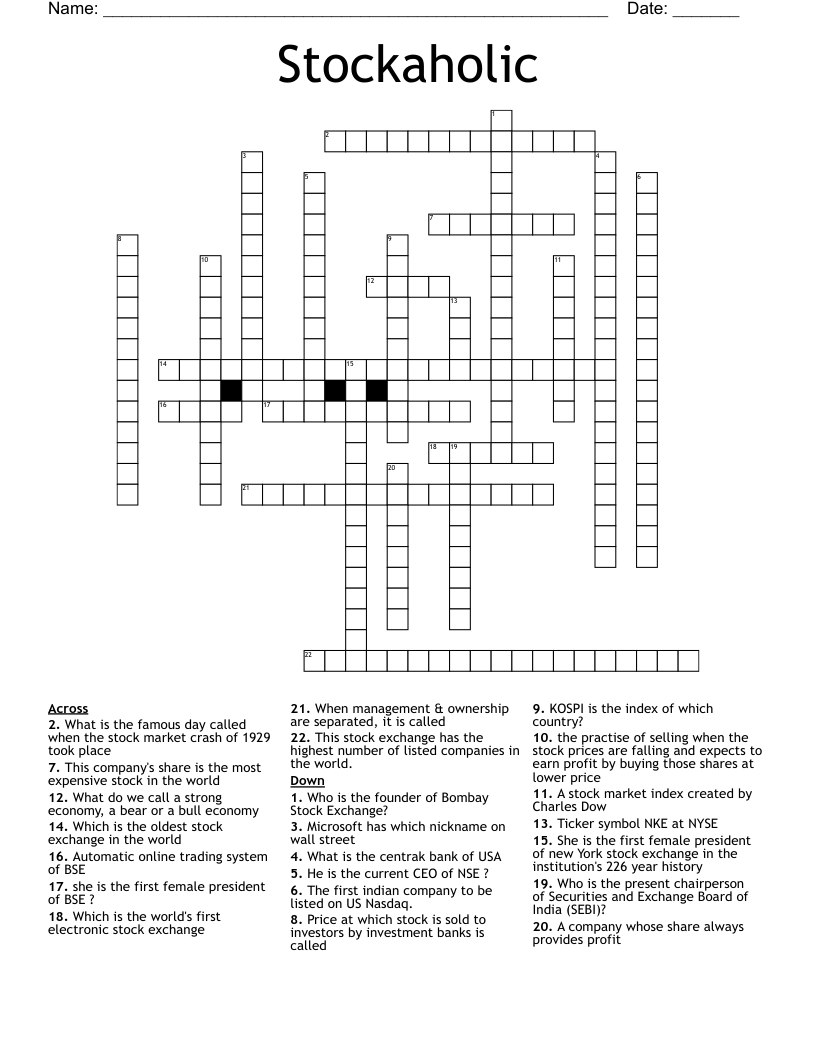 Stockaholic Crossword