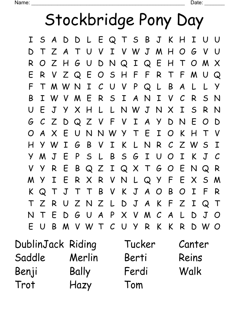 Stockbridge Pony Day Word Search