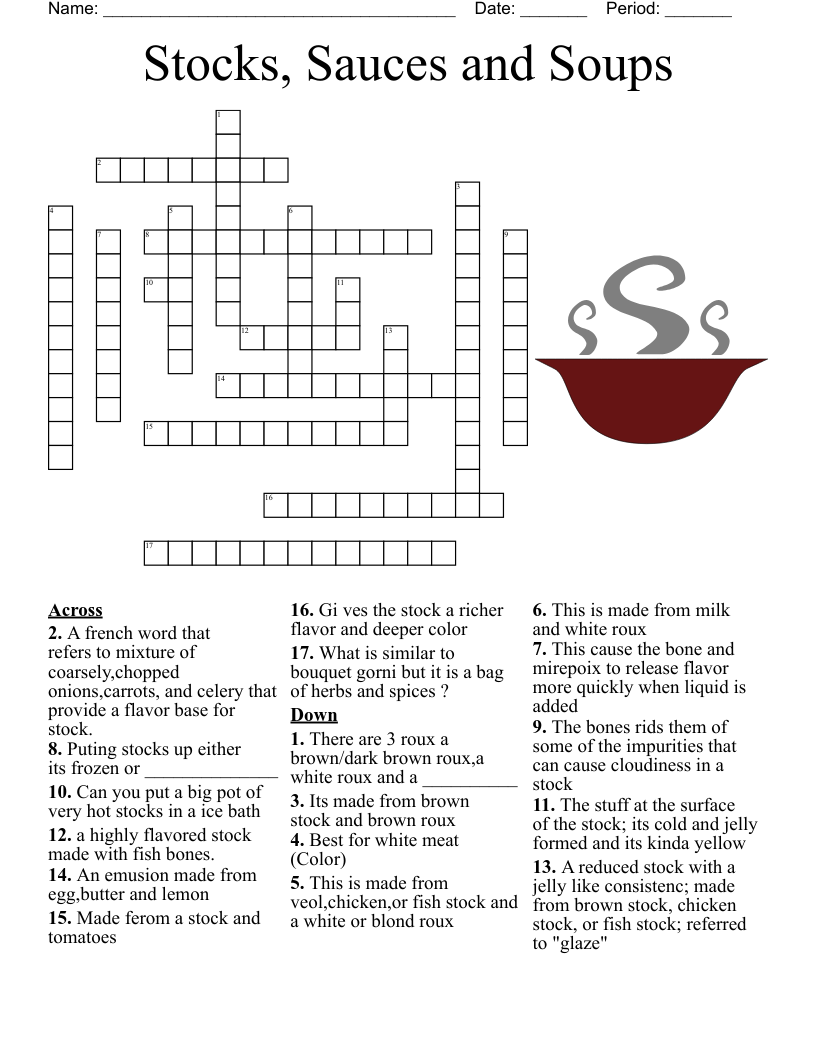 Stocks, Sauces and Soups Crossword