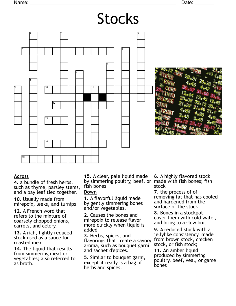 Stocks Crossword