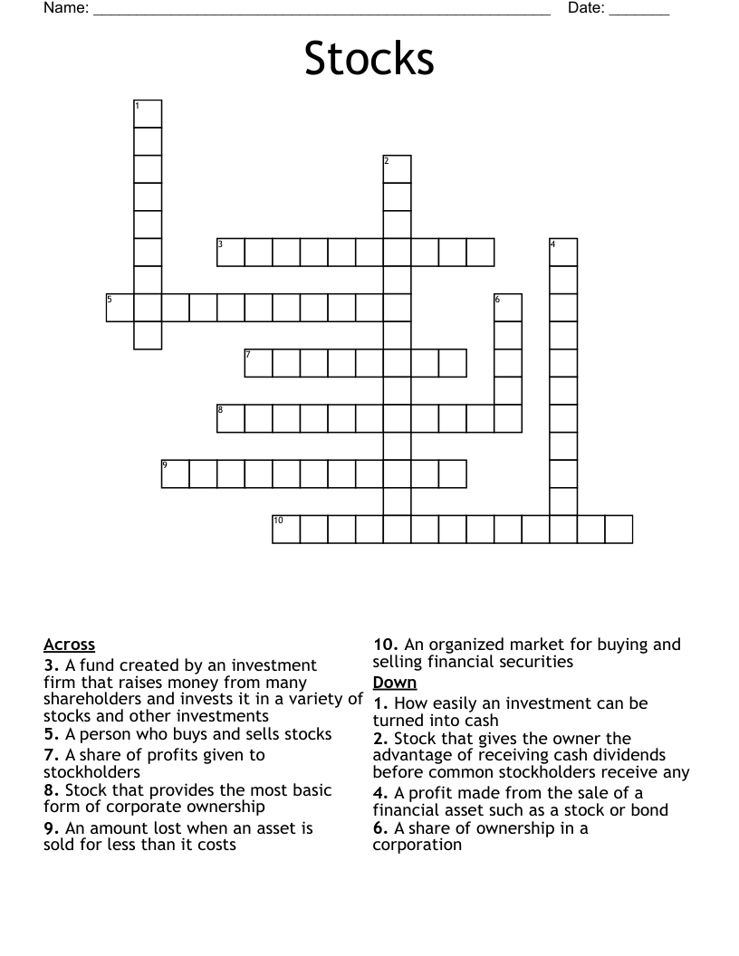 Stocks Crossword
