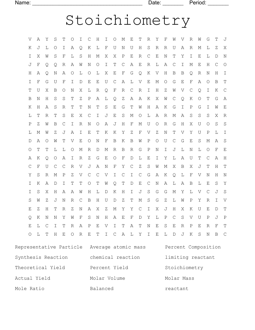 Stoichiometry Word Search