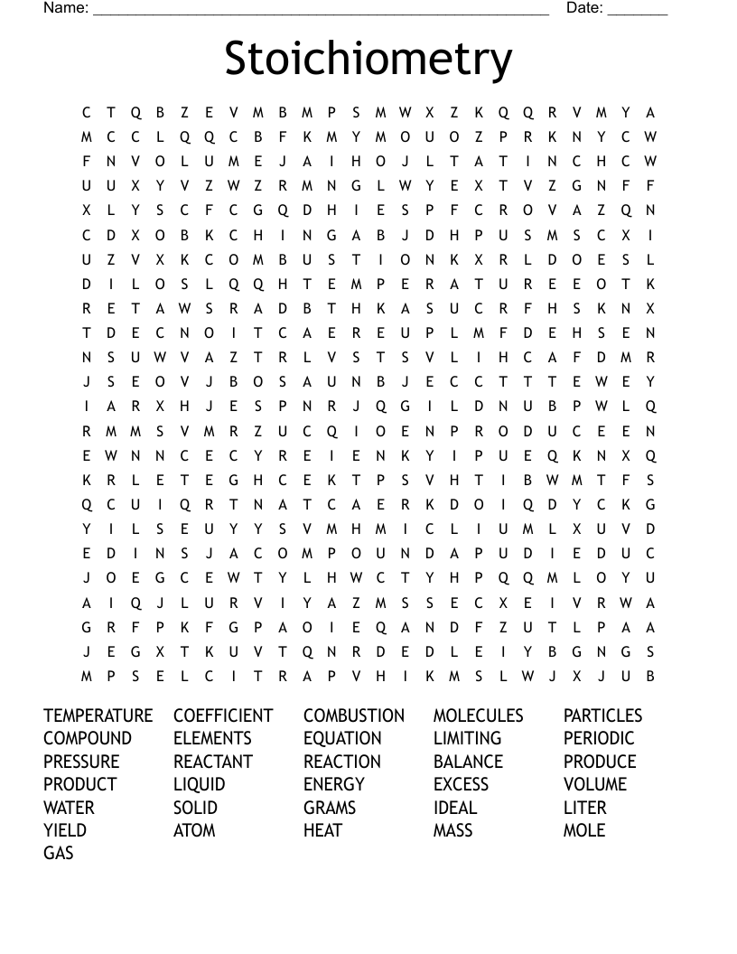 Stoichiometry Word Search