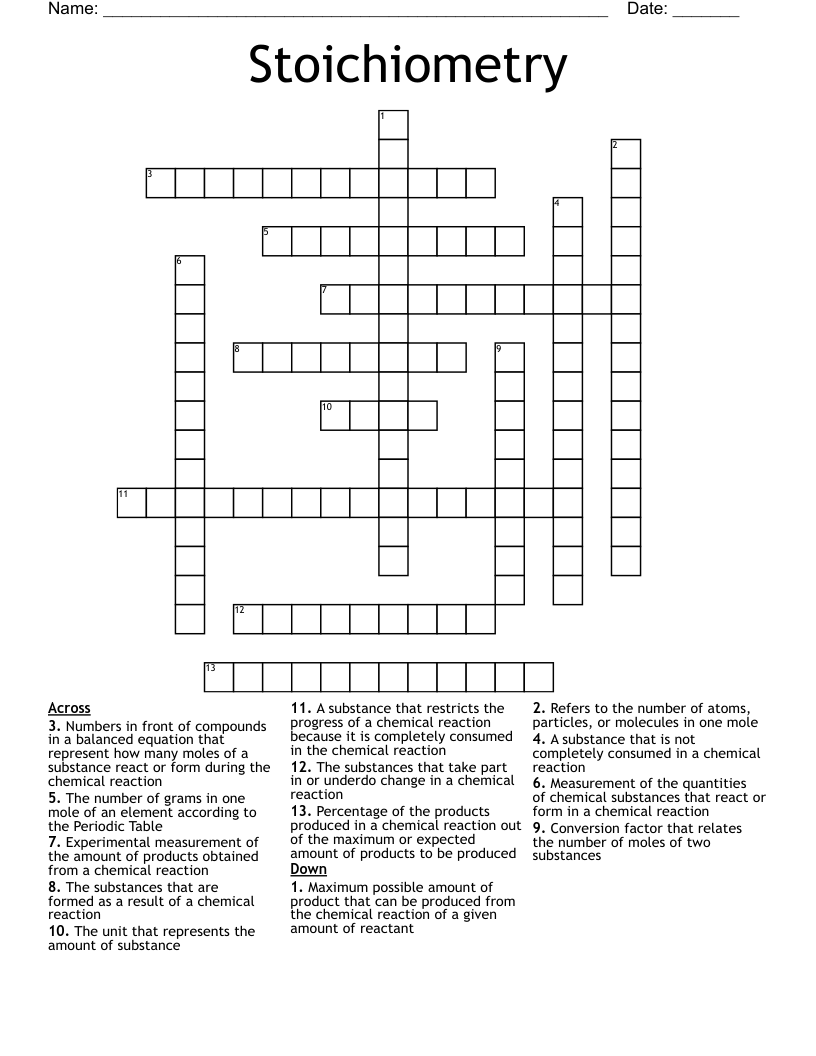 Stoichiometry Crossword