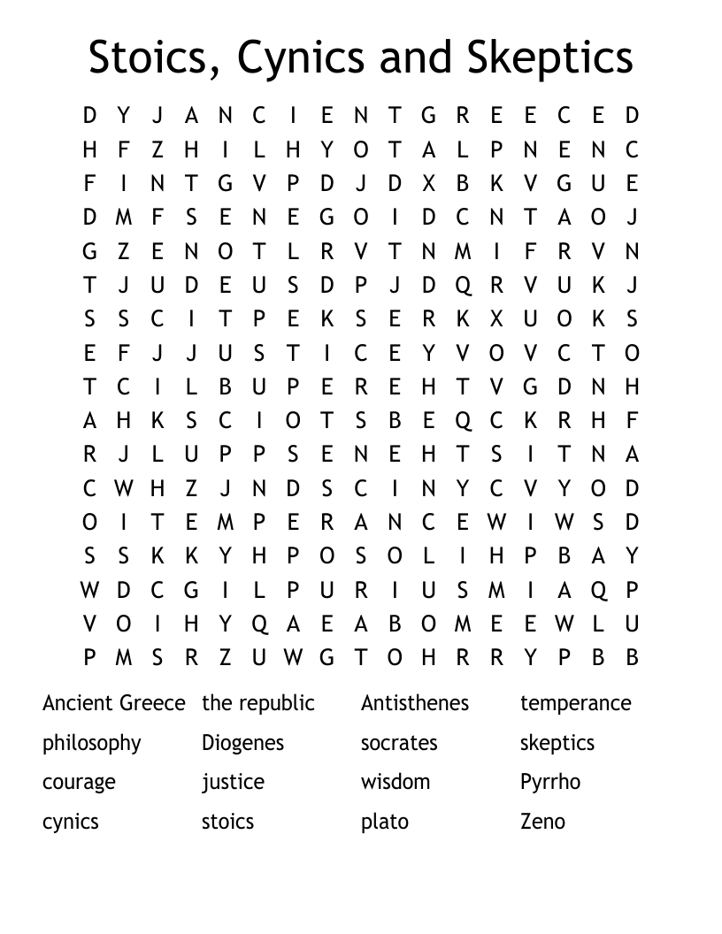 Stoics, Cynics and Skeptics Word Search