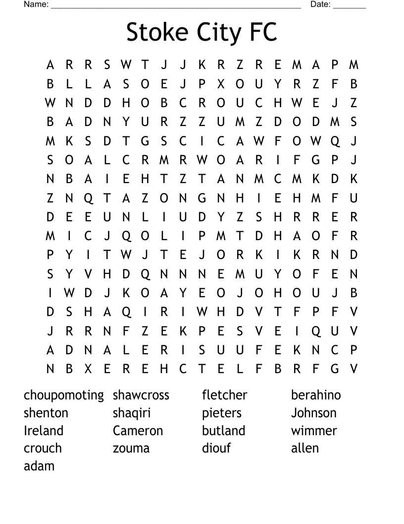 Stoke City FC Word Search