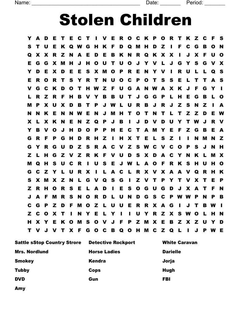 Stolen Children  Word Search