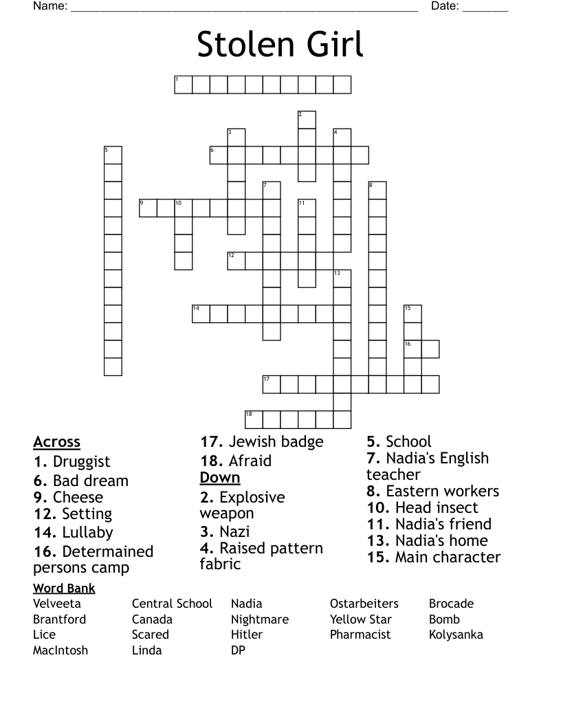Stolen Girl Crossword