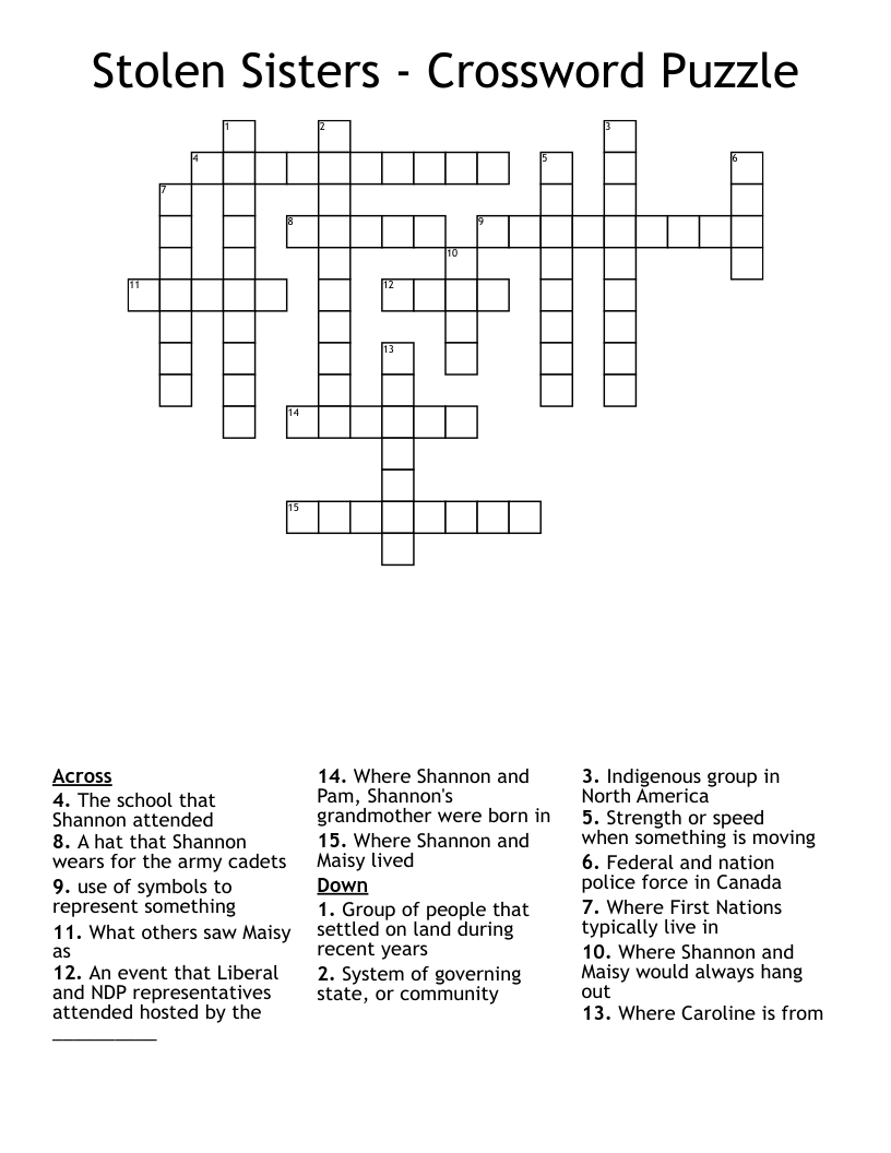 Stolen Sisters - Crossword Puzzle