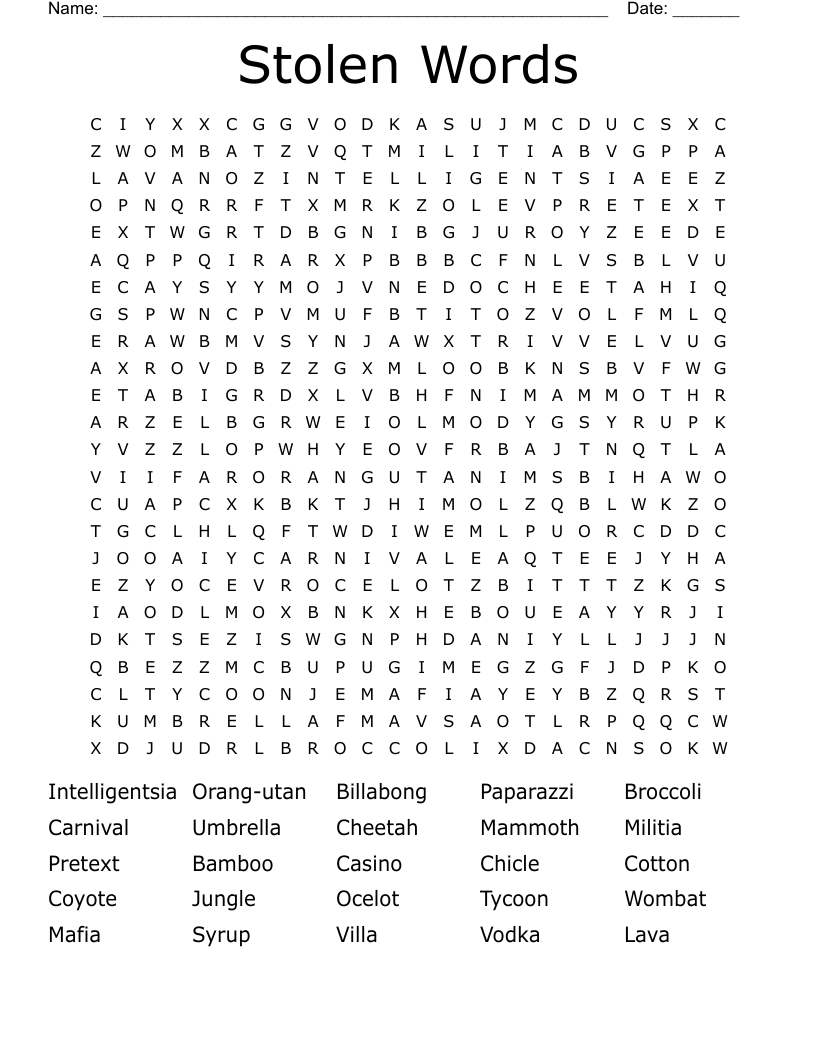 Stolen Words Word Search