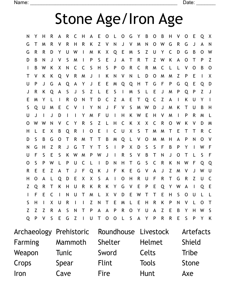 Stone Age/Iron Age Word Search