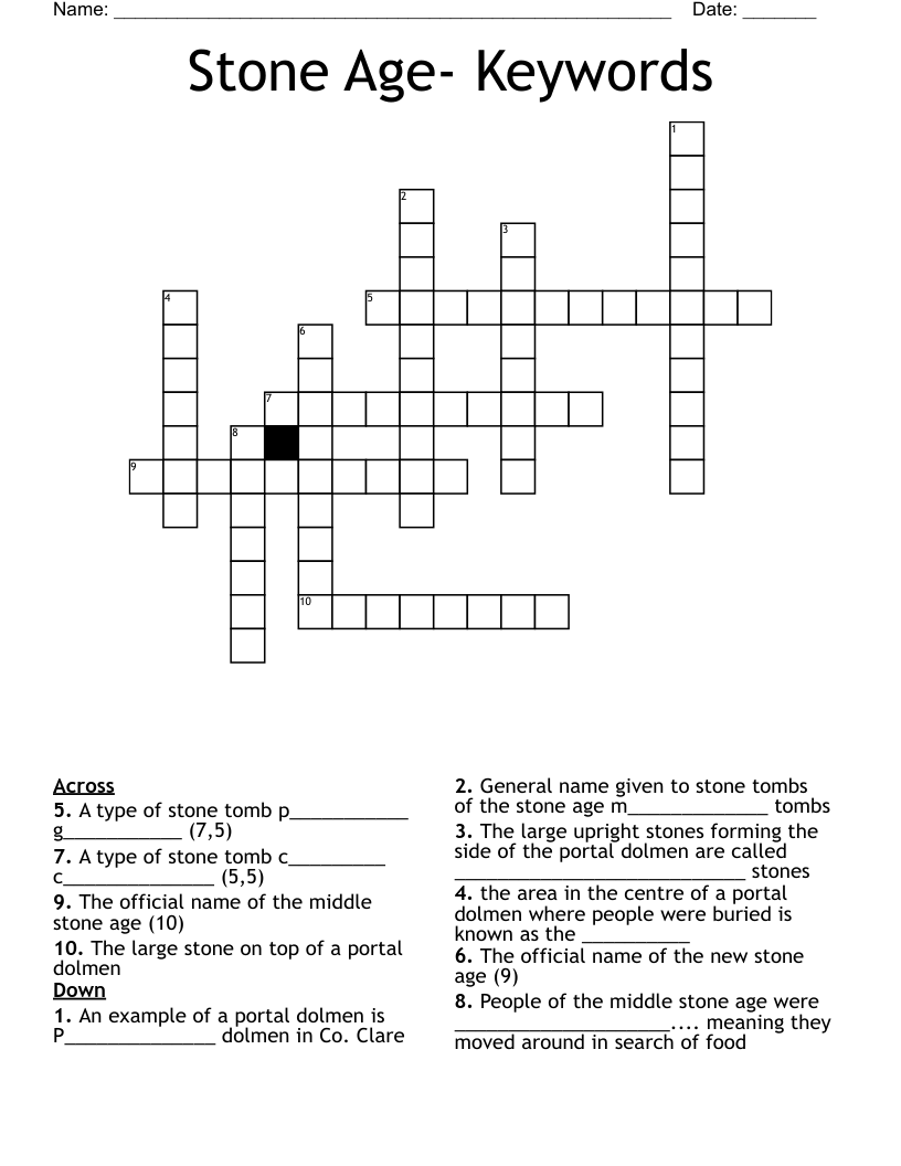 Stone Age- Keywords Crossword
