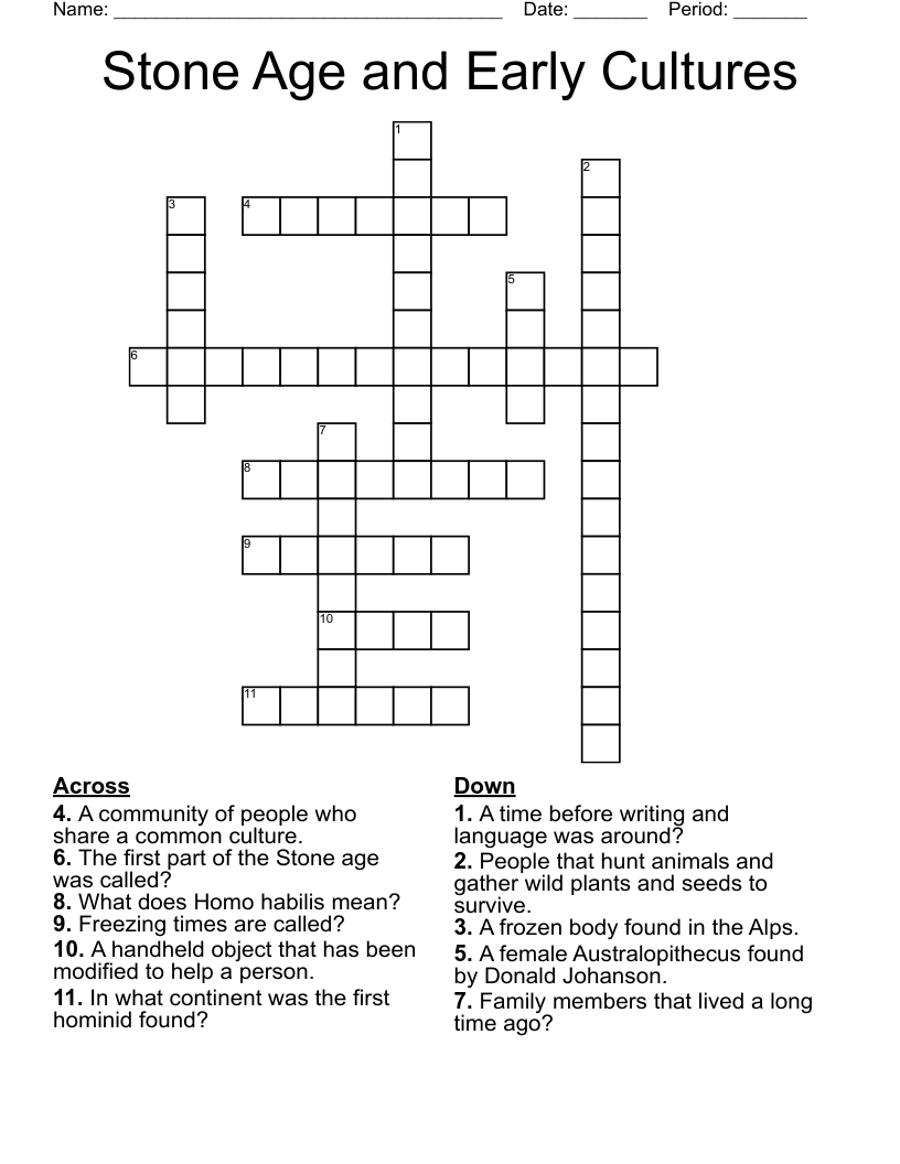 Stone Age and Early Cultures  Crossword