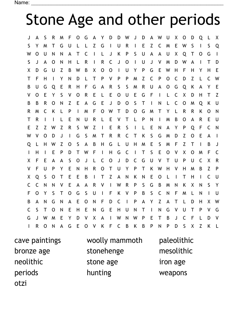 Stone Age and other periods Word Search