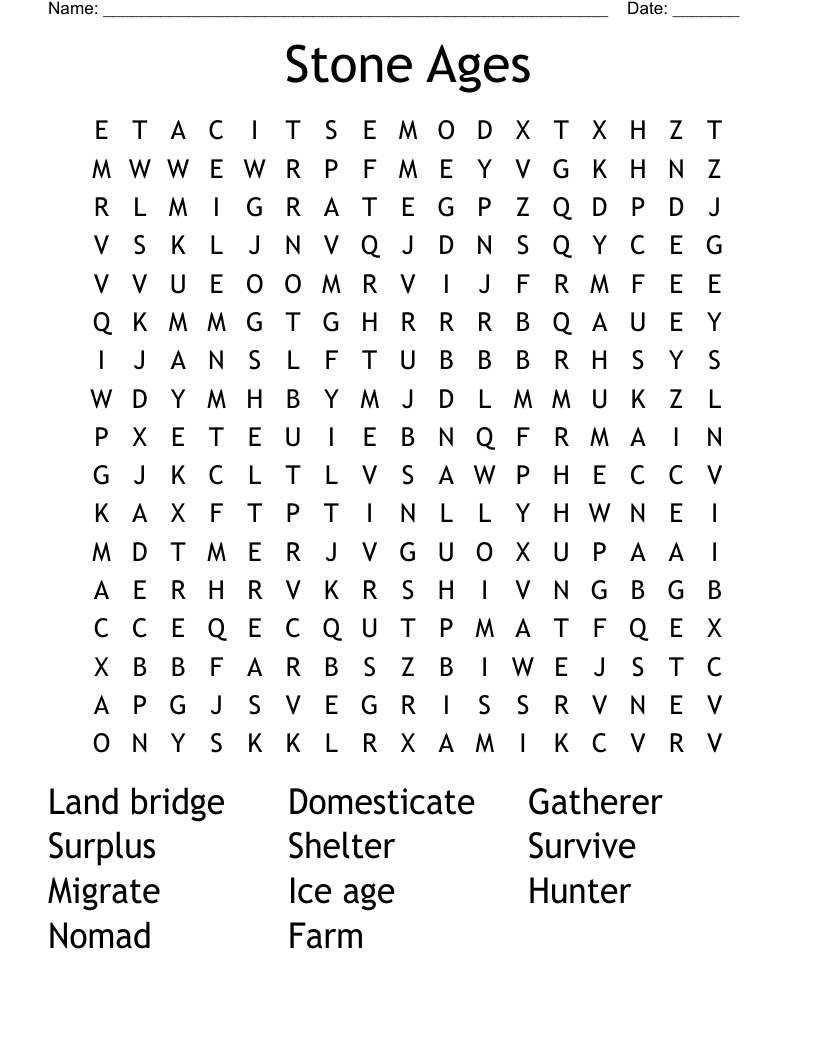 Stone Ages Word Search