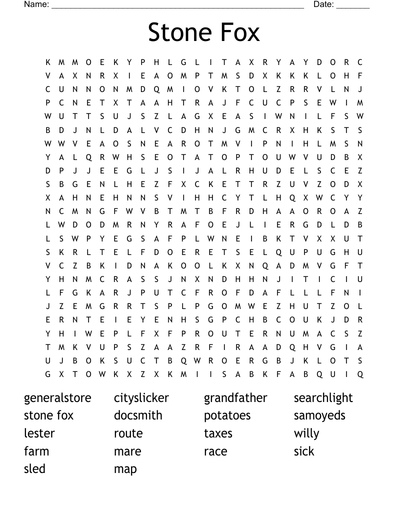 Stone Fox Word Search