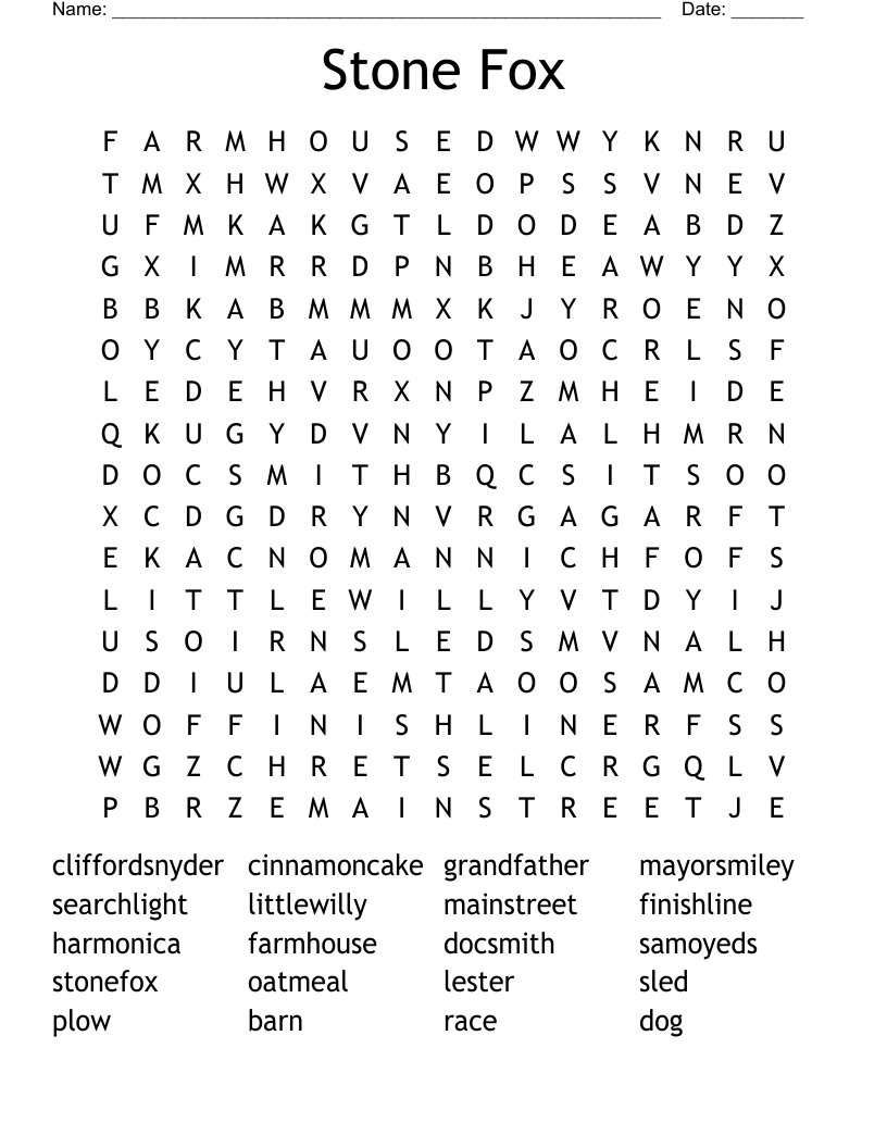 Stone Fox Word Search